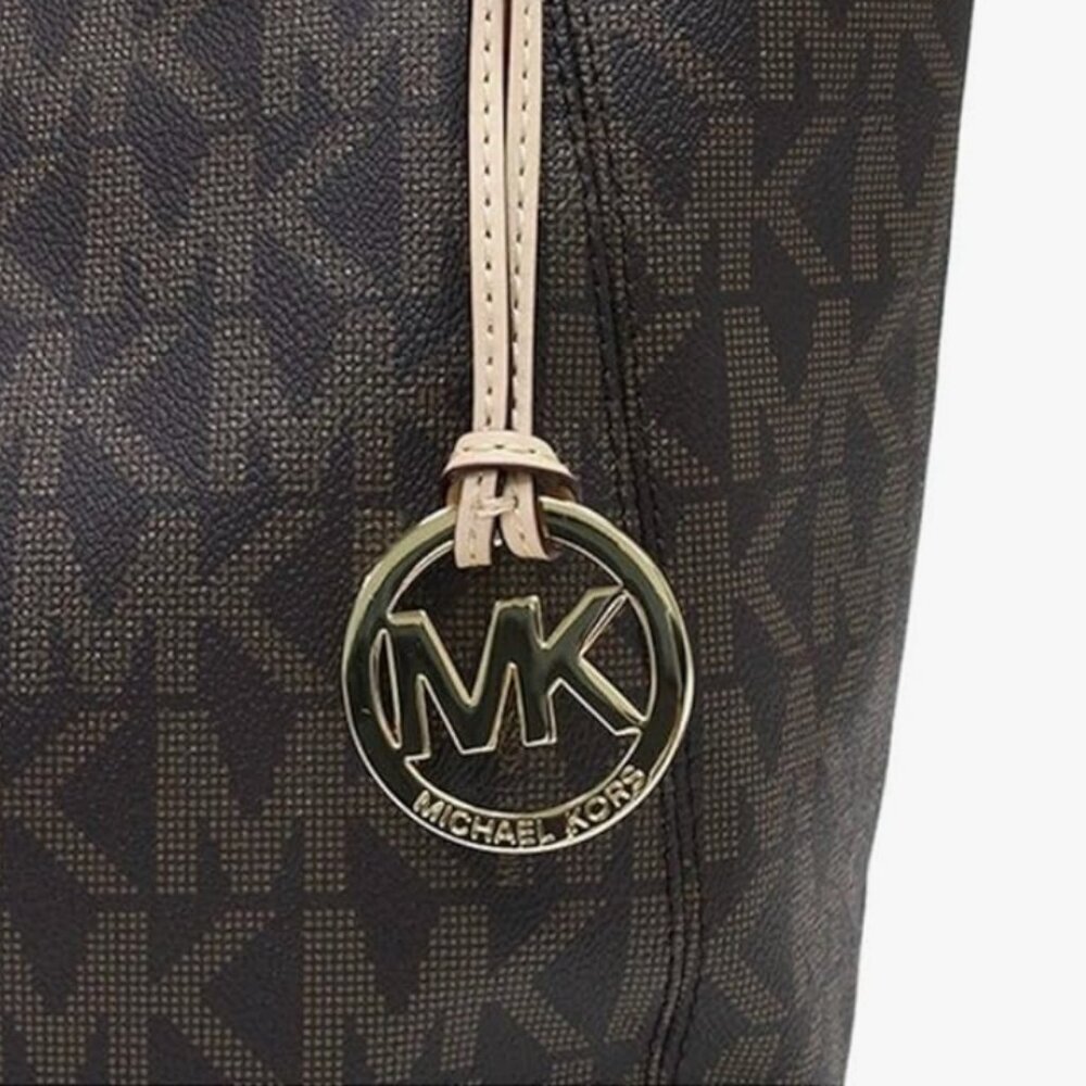 EUC Michael Kors Lilly Brown Signature Monogram Chain Tote Bag - Picture 4 of 10